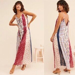 Anthropologie ML Monique Lhuillier Tapestry Pleated Maxi Dress Womens 10P Boho